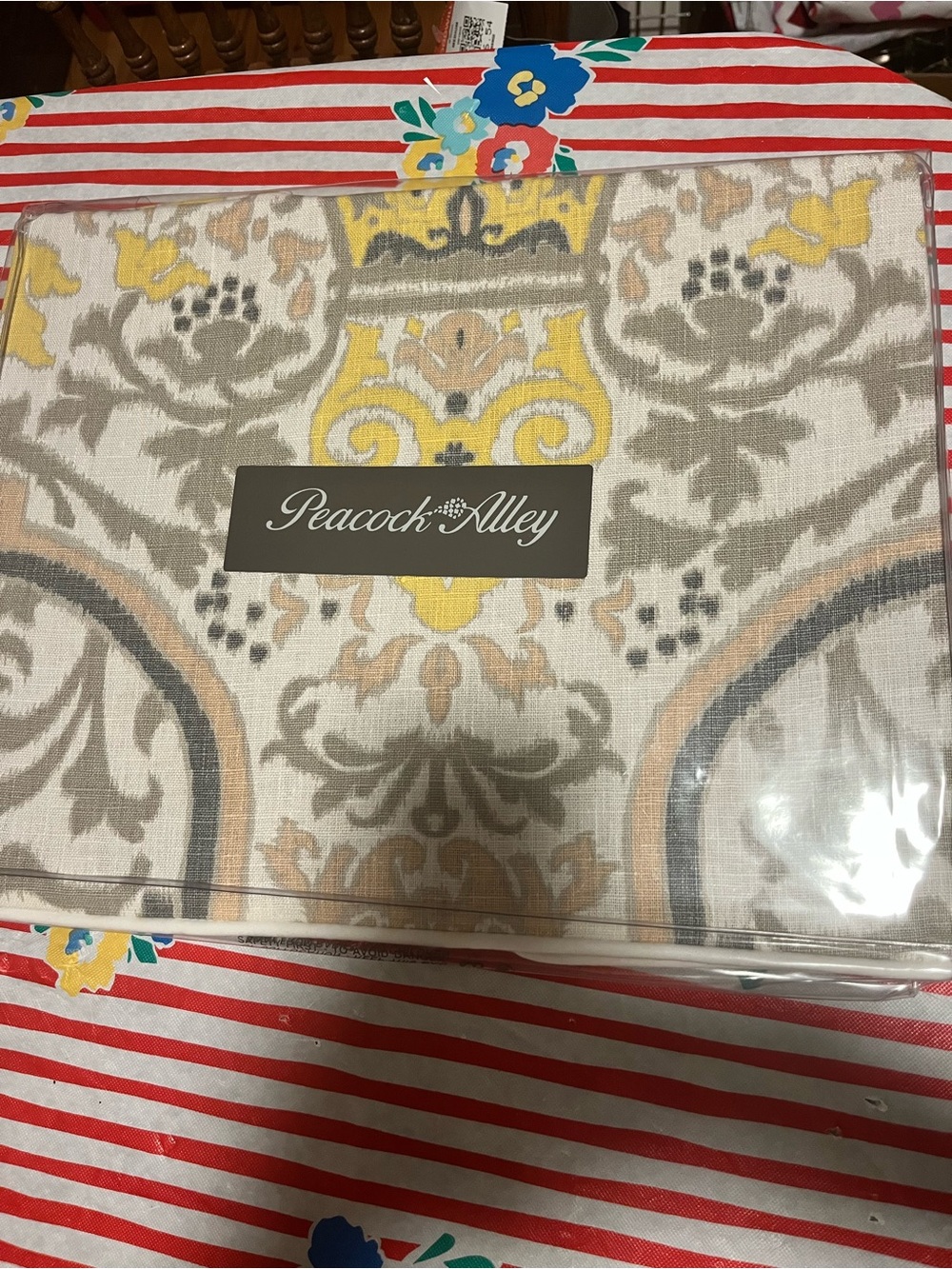 Peacock Alley grey, yellow and cream linen standard pillow sham